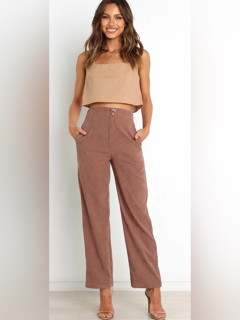 Petal & Pup Mauve-Tan Wide Leg Corduroy Pants